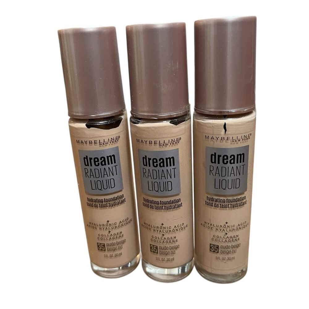 3X Maybelline Dream Radiant Liquid Hydrating Foundation 35 NUDE BEIGE 1 fl.oz
